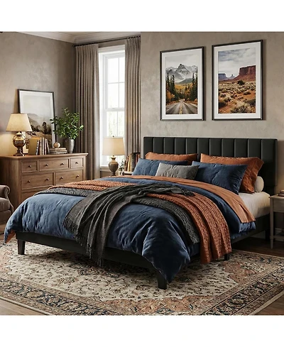 gaomon Bed Frame with Adjustable Height Vertical Channel Tufted Headboard