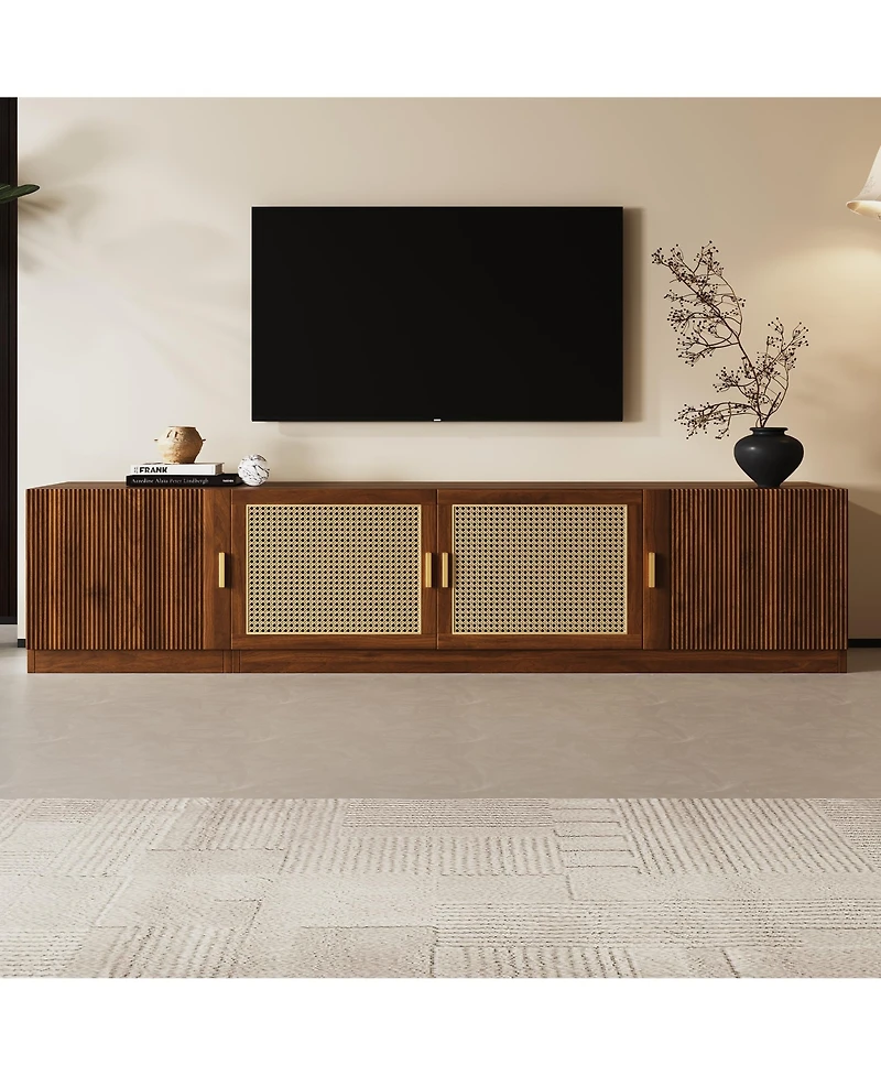 sumyeg 78" Cabinet Tv Stand with Rattan Door Media Console