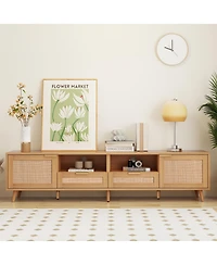 sumyeg Farmhouse Storage Cabinet With Rattan Tv Stand