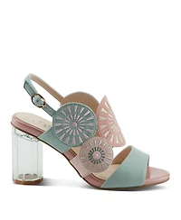 Azura Women's Embroidery Pumps and Heels - Geometric Design, Adjustable Ankle Strap, Transparent Cylindrical Heel