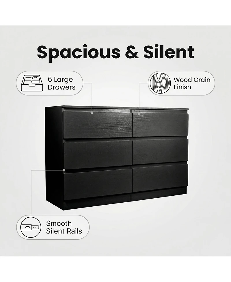 Rainsken 6 Drawer Dresser for Bedroom, Wood Storage Cabinet with Concealed Handles and Deep Drawers, Modern Chest of Drawers for Living Room