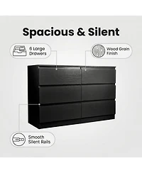 Rainsken 6 Drawer Dresser for Bedroom, Wood Storage Cabinet with Concealed Handles and Deep Drawers, Modern Chest of Drawers for Living Room