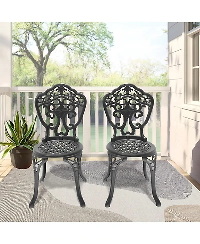 Clihome 2Pcs Patio Dining Chair Cast Aluminum Bistro Chairs with Frame
