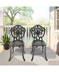 Clihome 2Pcs Patio Dining Chair Cast Aluminum Bistro Chairs with Frame
