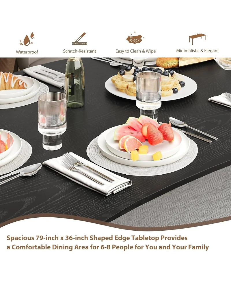 gaomon Dining Table for 6-8, Wave Edge, Thick Mdf Top, Metal Frame, Waterproof