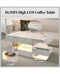 Rainsken Led Coffee Table, Modern Living Room Table, 2-Tier Center Table with Storage Drawer for Home Office, Waiting Area, Reception Room