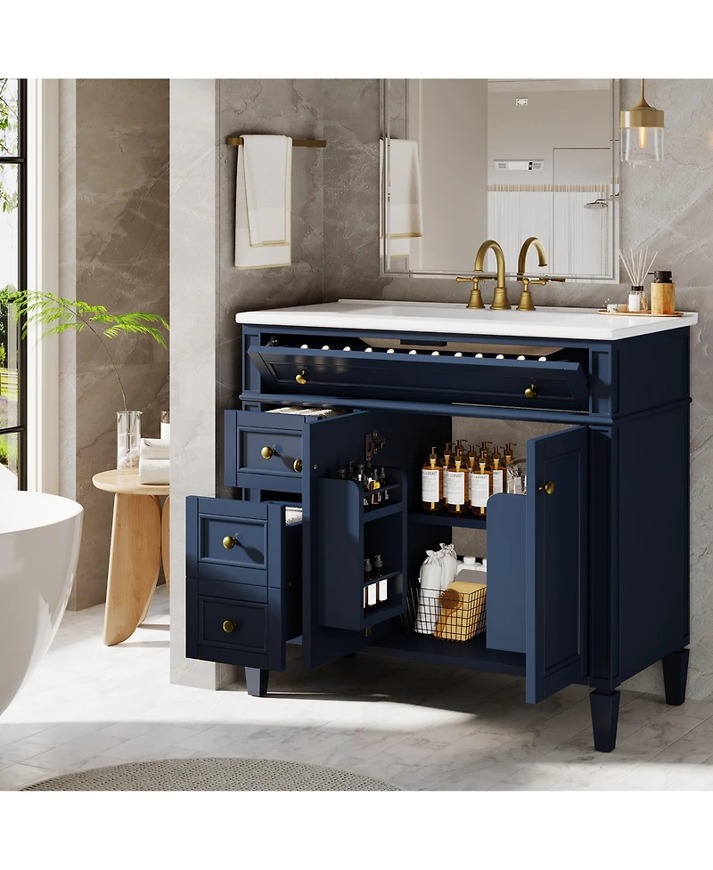 Tribesigns Modern Bathroom Vanity with Sink, Freestanding Vanity Cabinet with 3 Drawers, Storage Cabinet & Ceramic Undermount Basin