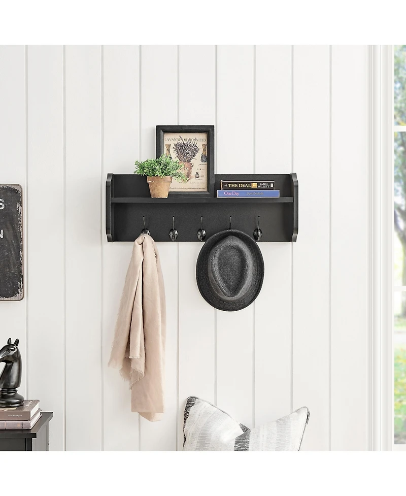Danya B Entryway Floating Utility Wall Shelf with Hooks
