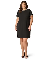 Adrianna Papell Plus Short-Sleeve Crew Neck Short Dress