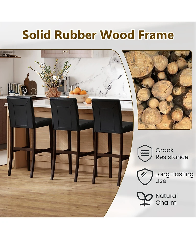 Slickblue Set of 2 Pvc Dining Leather Bar Stools with Solid Wood Legs-29 inches