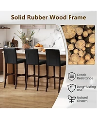 Slickblue Set of 2 Pvc Dining Leather Bar Stools with Solid Wood Legs-29 inches