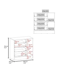 flynama Modern 5 Drawer Dresser Solid Wood Cabinet with Metal Handles for Bedroom Home Office Hallway