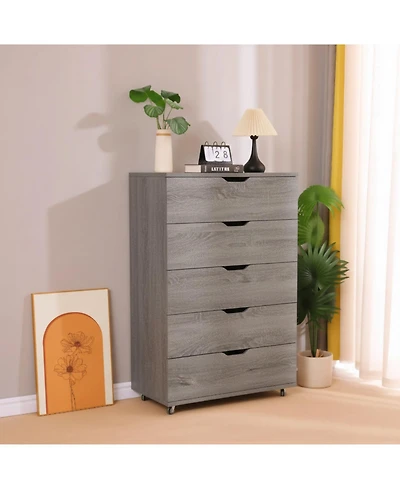 flynama Modern 4 Drawer Dresser Mdf Cabinet with Wheels for Bedroom Living Room Entryway