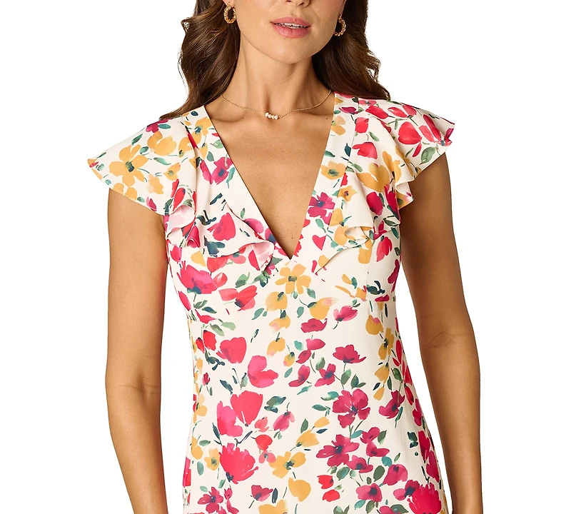 Adrianna Papell Women's Floral Print V-Neck Midi Dress