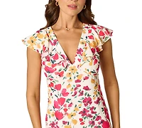 Adrianna Papell Women's Floral Print V-Neck Midi Dress