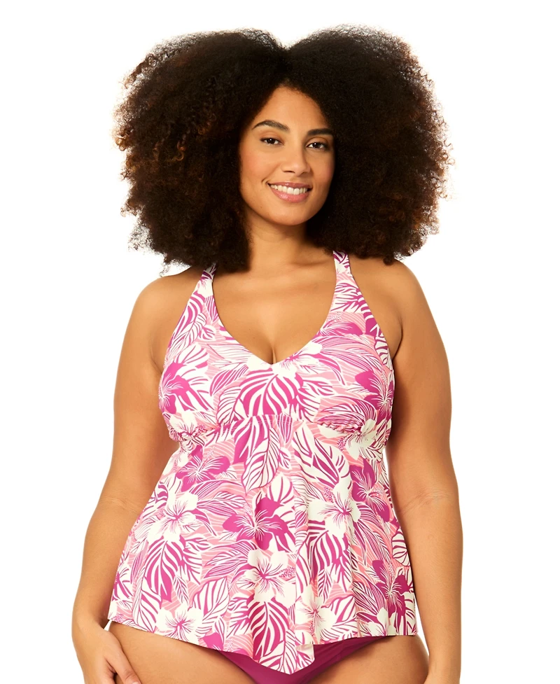 Raisins Curve Plus Underwire Floral Print Swim Tankini Top