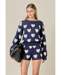 English Factory Women's Heart Patterned Crew Neck Sweater