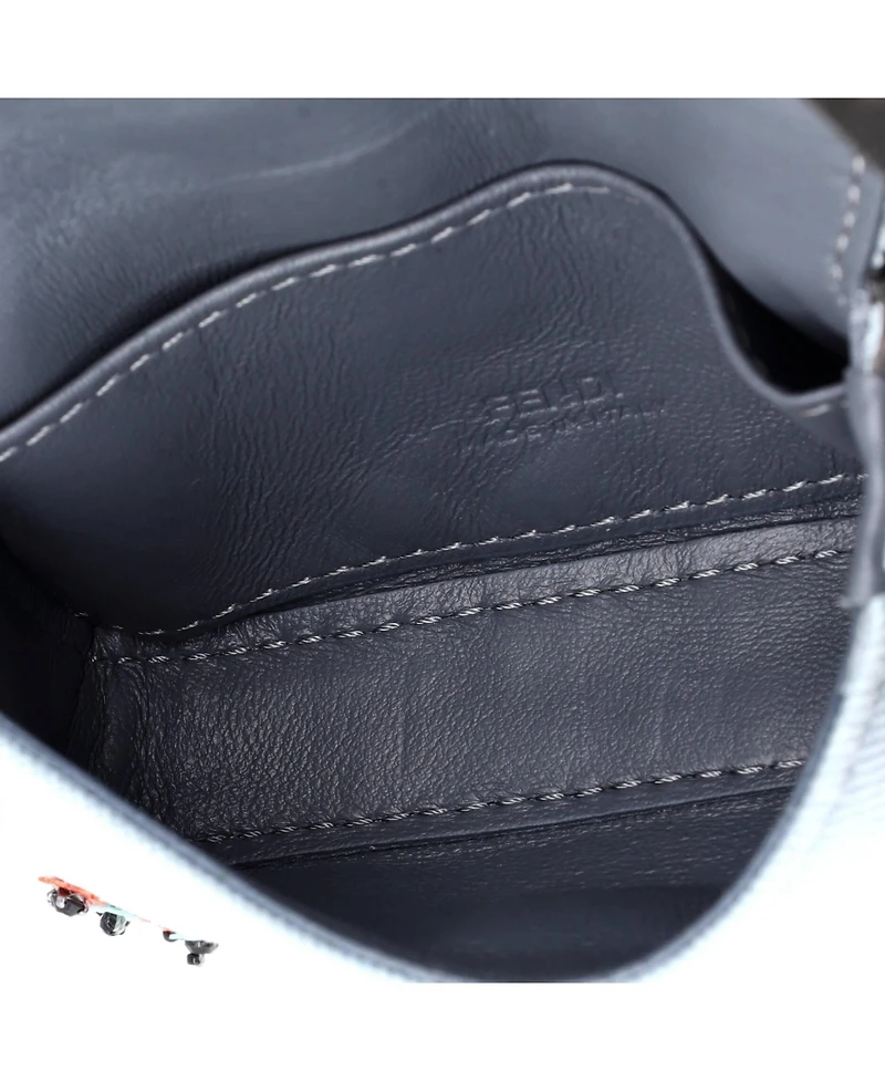 Pre-Owned Fendi Nano Chain Baguette Charm Bag Embellished Denim