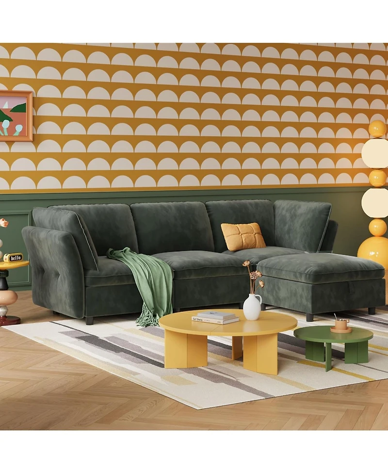 gaomon 97" L Shape Sectional Couches for Living Room, 3 Seater Sectional Sofa with Movable Ottoman and Pillows