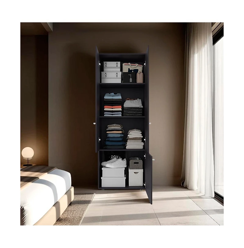 flynama Soham Armoire Extension Duo for Bedroom with 3 Doors 5 Shelves Spacious Storage Organizer