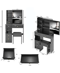 flynama 29.2 Inch Small Space Vanity Table Set with Mirror & Stool Compact Home Dressing Desk