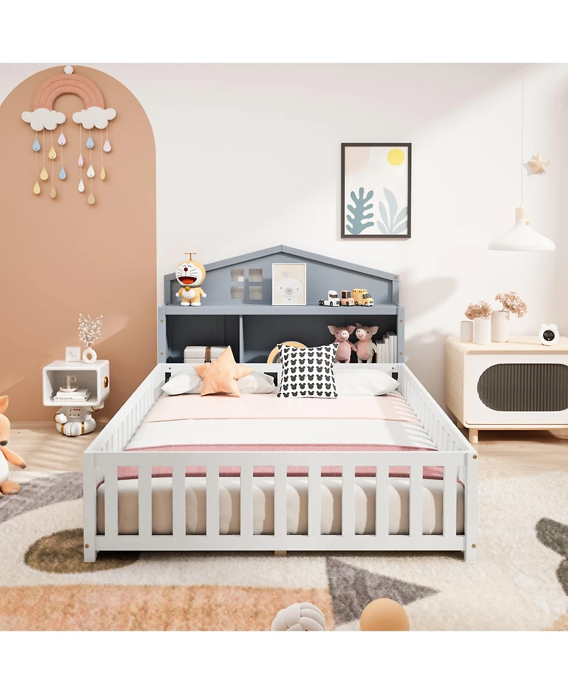 Flynama Full Size Headboard Storage Cabinet with Chalkboard for Montessori Bed