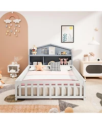 Flynama Full Size Headboard Storage Cabinet with Chalkboard for Montessori Bed