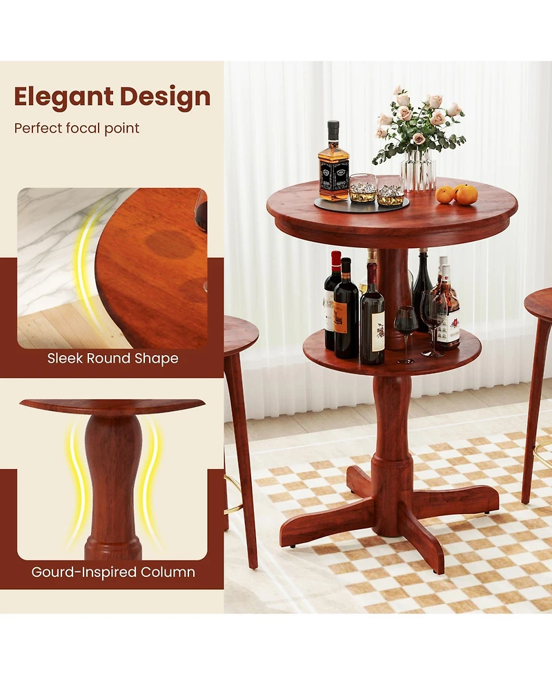 Sugift 2-Tier Round High Top Bar Table with Storage Shelf and Pedestal Base-Espresso