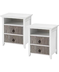 gaomon Nightstand Set of 2 Nightstand with 2 Drawers and Open Shelf Ripple Pattern Bedside Table with Fluted Design End Side Table for Bedroom