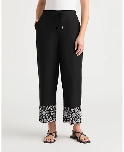 Ellen Tracy Women's Pull-On Cropped Pant with Embroidered Hem