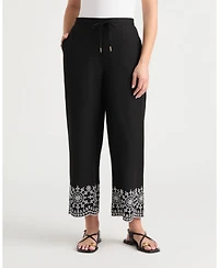 Ellen Tracy Women's Pull-On Cropped Pant with Embroidered Hem