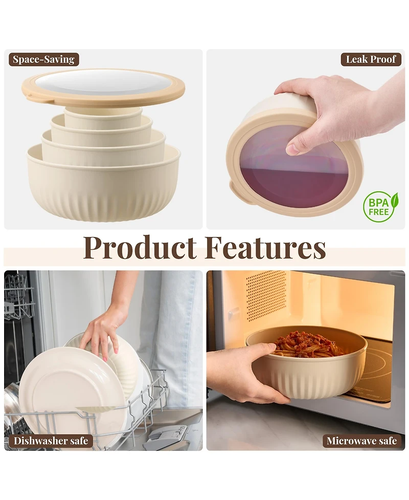 Sorbus 4-Pack Round Stackable Airtight Food Storage Bowls Containers with Lids - for Meal Prep, Leftovers, Freezer, Mixing, Salads