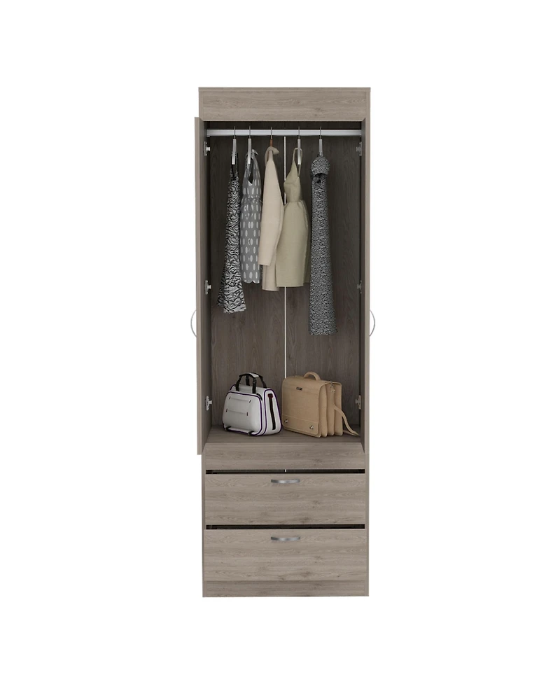 flynama Tarento Armoire with 2 Drawers Double Door Cabinet Hanging Rod Bedroom Storage