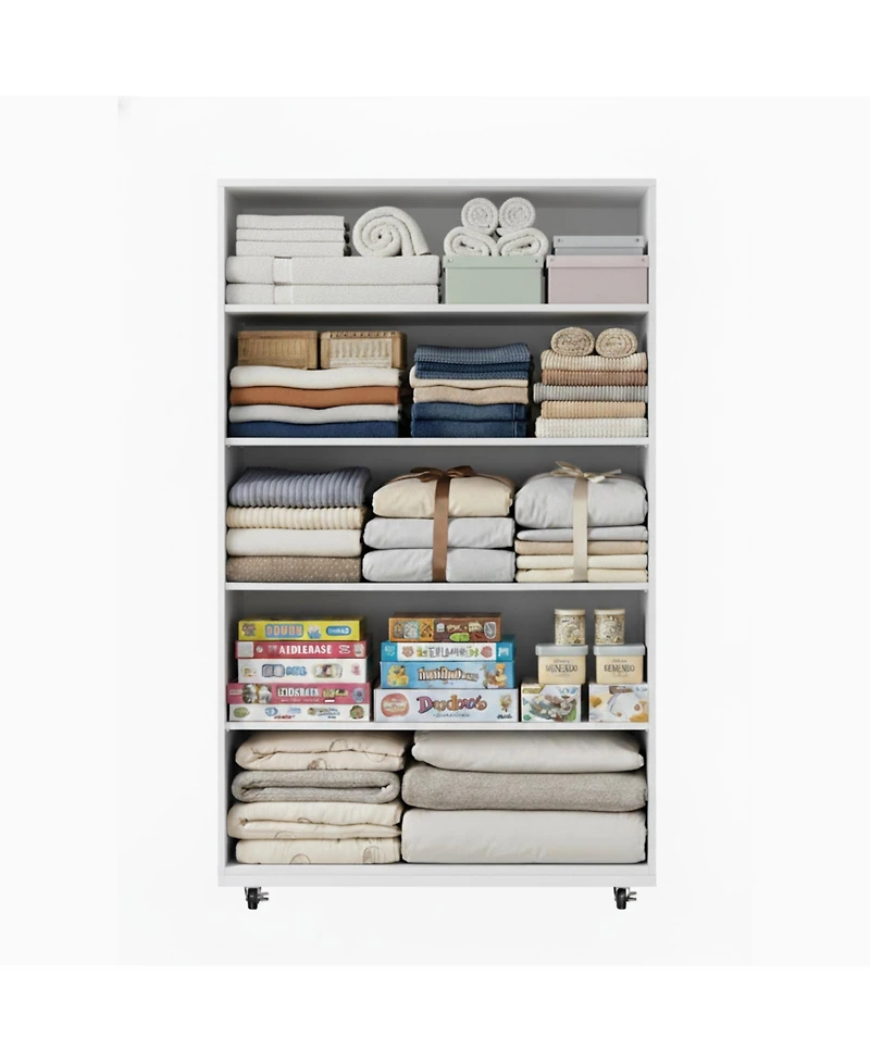 flynama Modern 5 Drawer Dresser Solid Wood Cabinet with Metal Handles for Bedroom Home Office Hallway