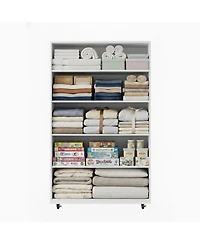 flynama Modern 5 Drawer Dresser Solid Wood Cabinet with Metal Handles for Bedroom Home Office Hallway