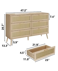 flynama 6 Drawer Contemporary Dresser Easy Clean Cabinet for Home Office Home Furniture With Spacious Drawers Easy Assembly.