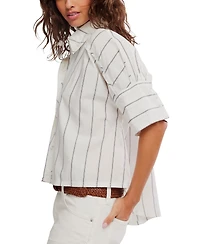 Free People Women's Short-Sleeve Collared Striped Shirt