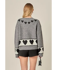 English Factory Women's Knit Cardigan with Cherry Heart Pattern