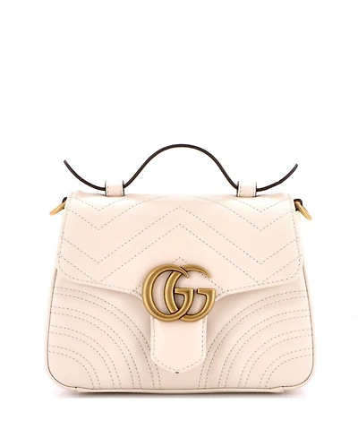 Pre-Owned Gucci Mini Gg Marmont Top Handle Flap Bag Matelasse Leather