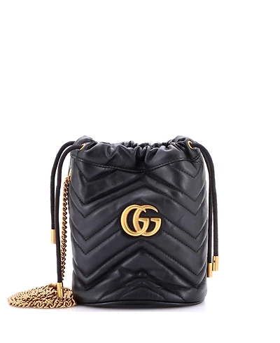 Pre-Owned Gucci Mini Gg Marmont Bucket Bag Matelasse Leather
