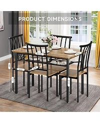 gaomon 5-Piece Rustic Wood and Metal Rectangular Dining Table Set with Storage Rack