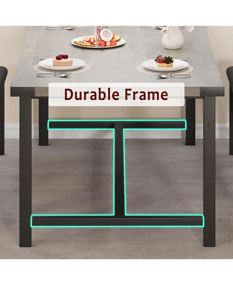 gaomon 3-Piece 63" Extendable Rectangular Dining Table Set with Metal Frame and 2 Benches