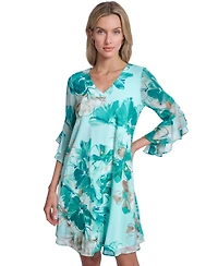 Calvin Klein Petite Bell-Sleeve V-Neck Trapeze Dress