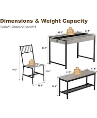 gaomon 4-Piece Farmhouse Rectangular Dining Table Set with 2 Chairs and Bench