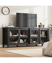 gaomon Tv Stand for 65 Inch with Entertainment Center Storage Cabinet,4 Sliding Glass Doors, Mid Century Modern Media Console, Living Room and Bedroom