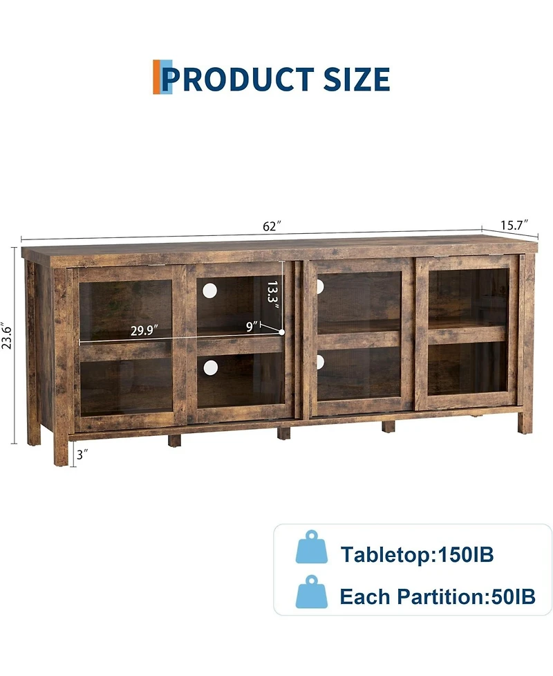 gaomon Tv Stand for 65 Inch with Entertainment Center Storage Cabinet,4 Sliding Glass Doors, Mid Century Modern Media Console, Living Room and Bedroom