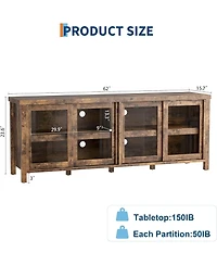 gaomon Tv Stand for 65 Inch with Entertainment Center Storage Cabinet,4 Sliding Glass Doors, Mid Century Modern Media Console, Living Room and Bedroom