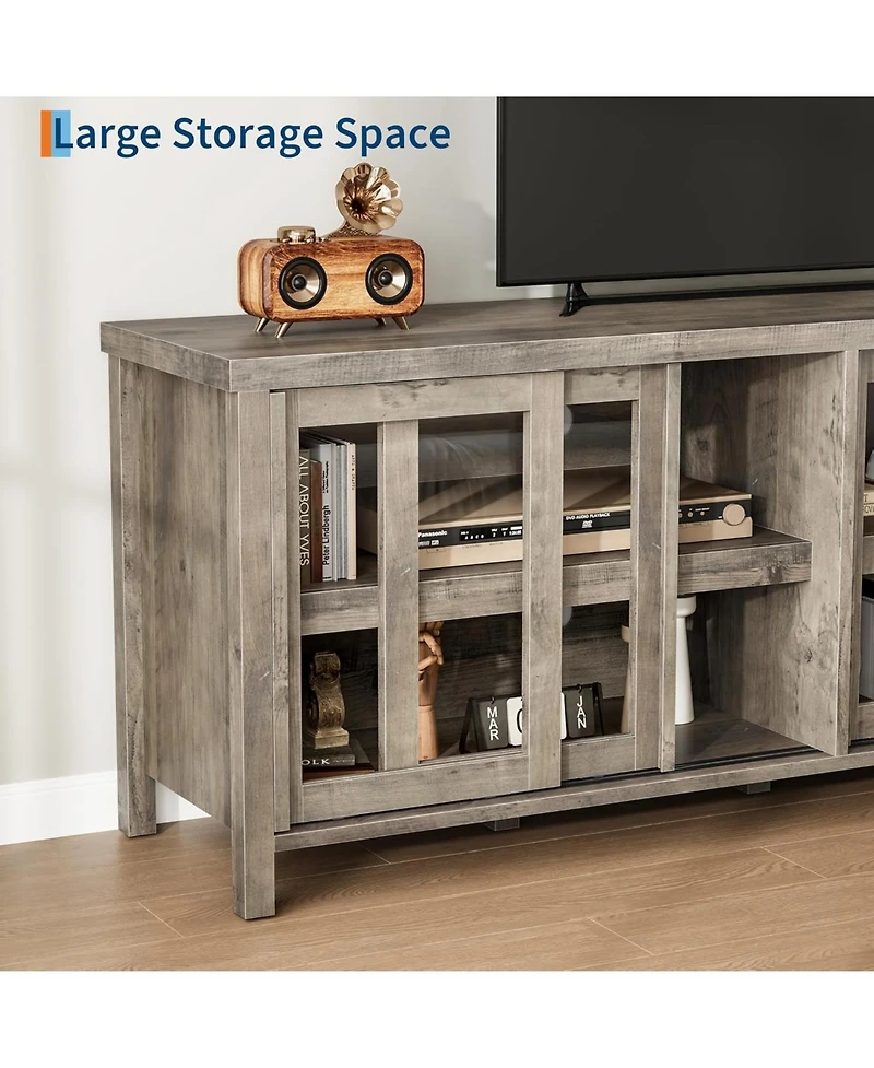 gaomon Tv Stand for 65 Inch with Entertainment Center Storage Cabinet,4 Sliding Glass Doors, Mid Century Modern Media Console, Living Room and Bedroom