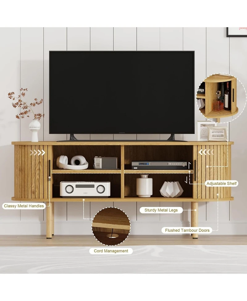 gaomon 47 Inch Tv Stand for Up to 80 Tv, Media Console with Sliding Doors and Storage, Modern Wood Entertainment Center Living Room, Bedroom