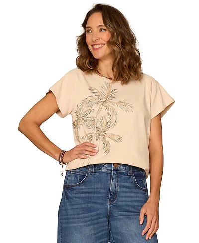 Democracy Petite Embroidered Crewneck Boyfriend T-Shirt